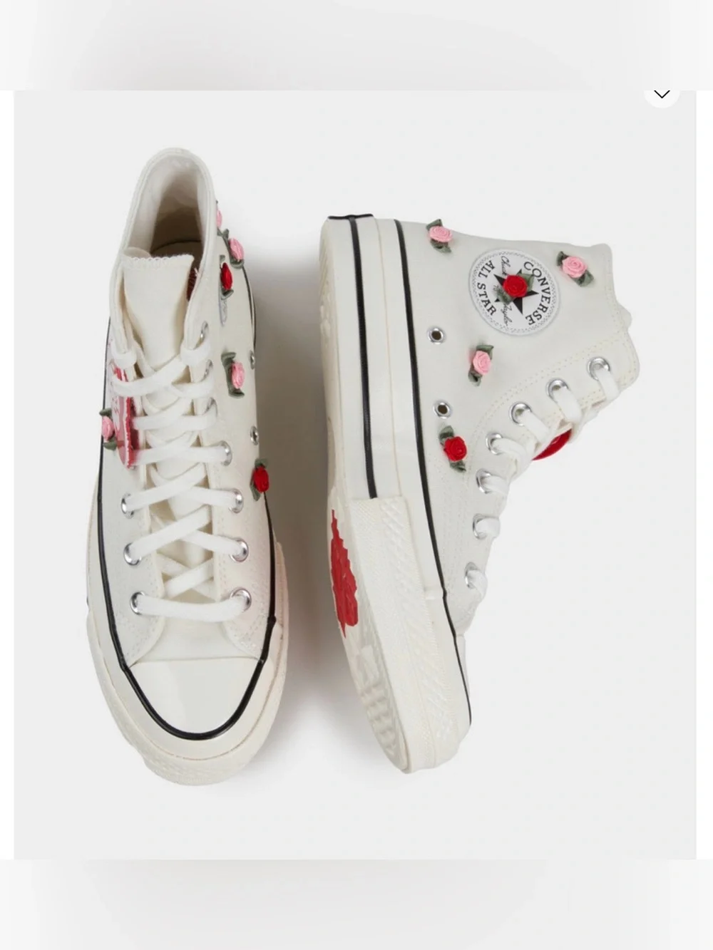 Canvas High-Top Sneakers with Rose Embroidery - White - Picture 5 of 7